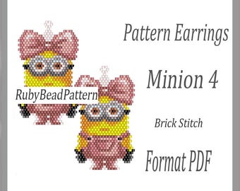 Minion 4 bead earrings patterns, Minion bead pattern, Minion earrings patterns, Minion bead patterns, Beading earrings patterns PDF file