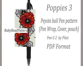 Fundas para bolígrafo Pilot G2 con diseño de amapolas (3 piezas), funda para bolígrafo con diseño de amapolas, patrones de cuentas de amapolas, patrones de abalorios de amapolas, archivo PDF de peyote con cuentas de flores