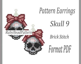 Skulls 9 bead earrings patterns, Skulls beaded patterns, Halloween earrings patterns, Skulls beading patterns, Beading, PDF file