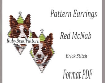 Red McNab Dog bead earrings pattern, Red McNab beaded pattern, Red McNab beading earrings pattern, Dog bead pattern, Beading brick stitch
