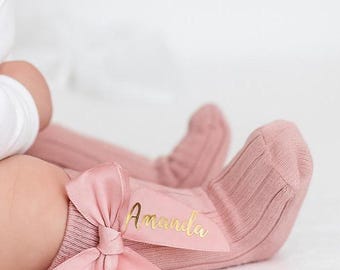 Custom Baby Girl Socks, Newborn Socks with Bow