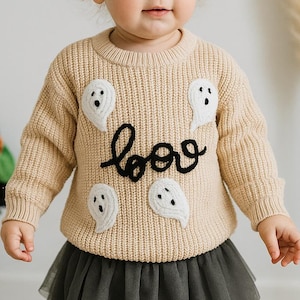 Maglione lavorato a maglia per neonati di Halloween: pullover ricamato con motivo fantasma