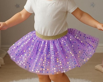 Sequin Tulle Tutu Skirt: Sparkly Twirl Skirt with Gold Waistband