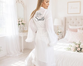 Custom Bride Robe with nightdress, White Bridal Robe Set for Wedding day