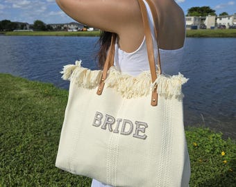 Personalized Mrs. Tote Bag: Bridal Rhinestone Beach Bag