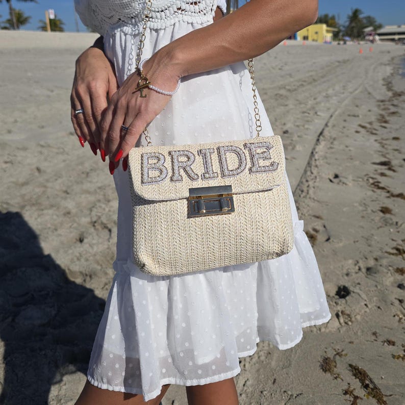 Pearl BRIDE Straw Clutch: Woven Wedding Handbag With Gold Chain - Etsy
