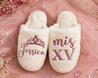 Custom Mis XV slippers, Quinceanera party slippers