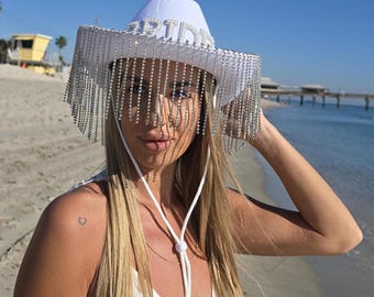 Rhinestone Bride Cowgirl Hat with Fringe: Western Bachelorette Party