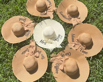 Custom Bride Sunhat, Floppy Beach Hat, Wedding Bridesmaid Hats