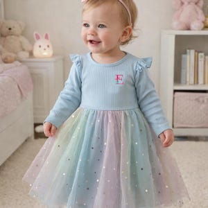 Custom Easter Dress, Girl Purple Tulle Dress, Pink rainbow tutu dress