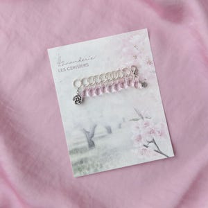 LES CERISIERS - Sparkly Glass Stitch Marker Set – Handmade Raglan Sweater Knitting Tools – Flower inspired Charms