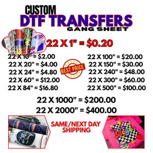 Personalized  DTF Transfers Gangsheet Upload Your Gang Sheet Ready to Apply Iron on Decals