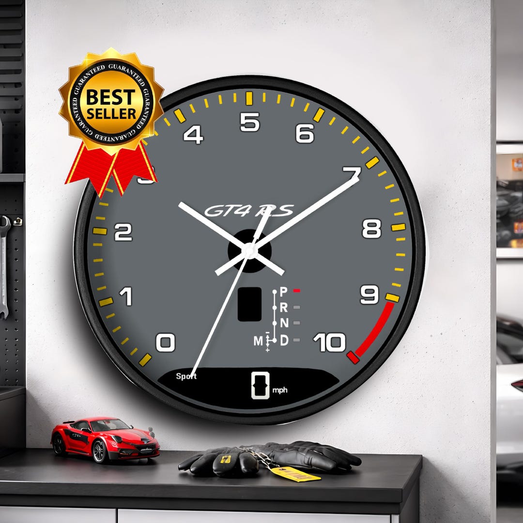 Car Wall Clock GT4 RS Style Gray Speedometer Clock Wall Art for Garage ...