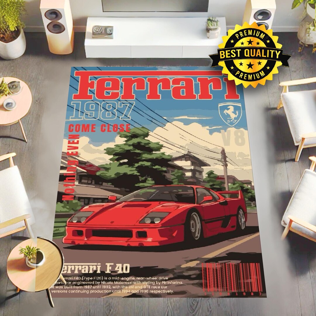 Retro JDM Sports Car Area Rug | Japanese Car Culture F40 Racing Design ...