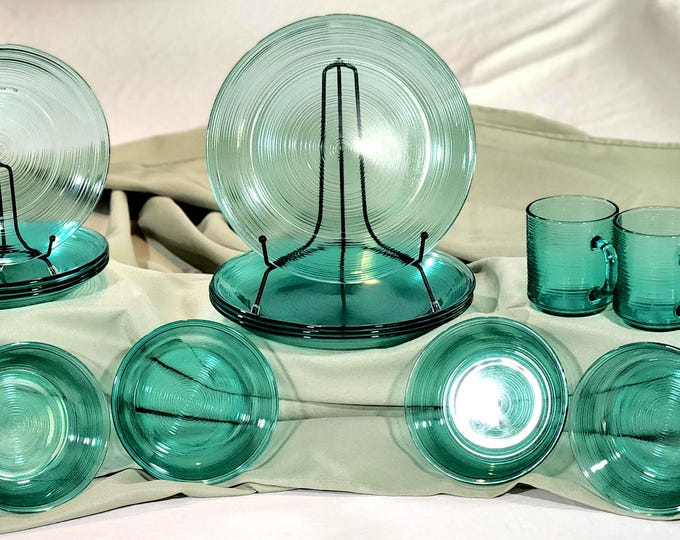 Vintage Turquoise Arcoroc France Ribbed 15 Piece Dinnerware Set. - Etsy