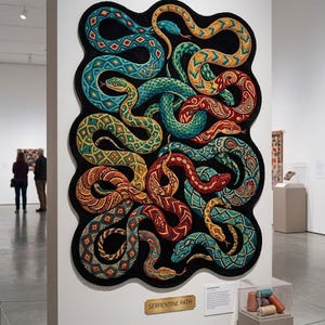 Hand Tufted Wool Snake Rug, Colorful Serpent Gothic Carpet, Boho Animal Decor.