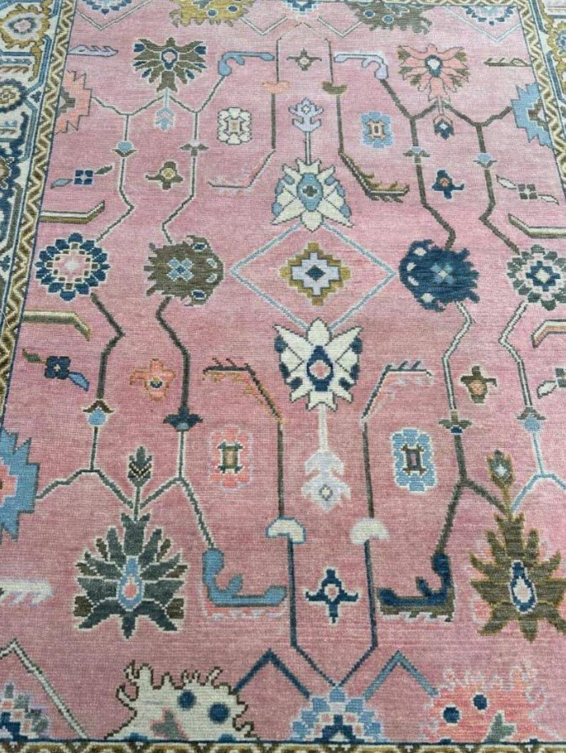 Pink Rug Pattern Landscape Handmade Pink Oushak Rug | Vintage Style Oriental Carpet | Soft Pastel ...
