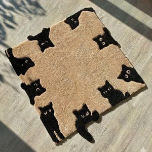 Hand-Tufted Wool Rug: Black Cat Silhouettes, with 5 different color custom order are accepted