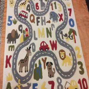 Kids Alphabet Learning Rug, Educational Playroom Carpet, ABC Nursery Rug with Animals & Road, image 3