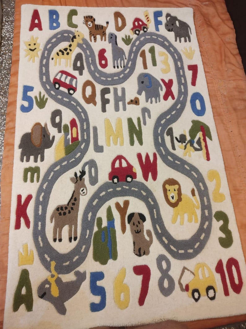 Kids Alphabet Learning Rug, Educational Playroom Carpet, ABC Nursery Rug with Animals & Road, image 3