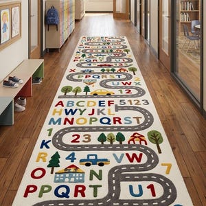 Kids Alphabet Learning Rug, Educational Playroom Carpet, ABC Nursery Rug with Animals & Road, image 4