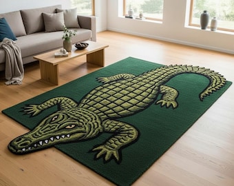 Hand-tufted Alligator Shaped Tufted Rug – Fun Living Room Floor Mat, Animal Art Decor