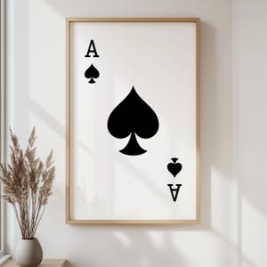 Ace of Spades Wall Art, Black Playing Card Print, Poker Card Poster, Spade Card Printable, Casino Wall Decor, Game Room Digital Download