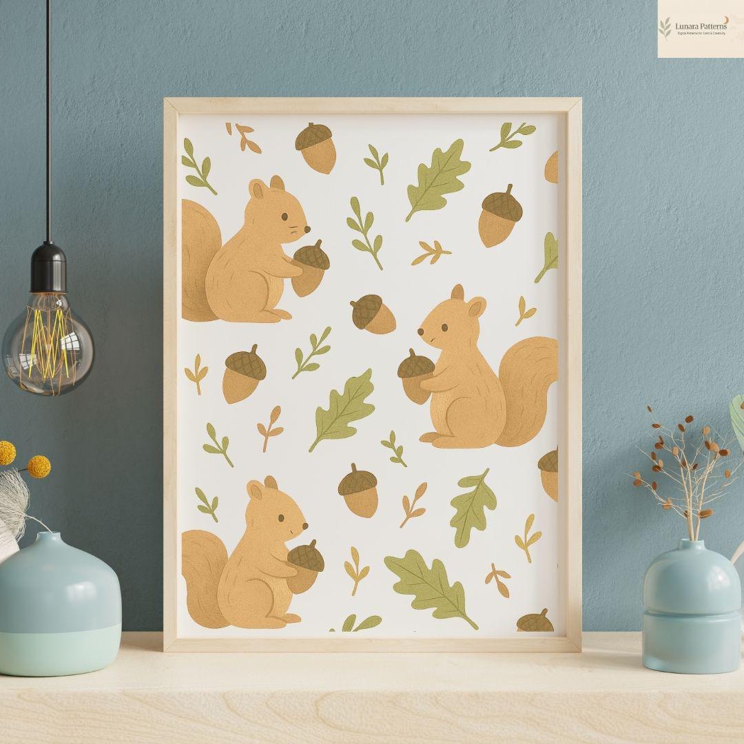 Squirrel and Acorn Seamless Pattern – Autumn Woodland Digital Paper ...