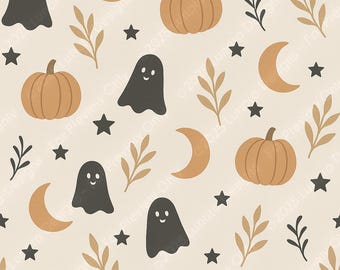 Halloween spökpumpa sömlöst mönster – läskigt höst digitalt papper (digital nedladdning)