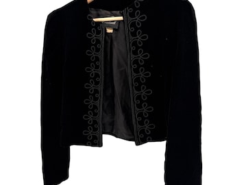 Vintage 80s Courtwell Black Soutache Embroidered Velvet Bolero Cropped Jacket