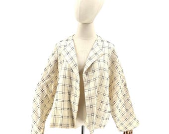 Kurtka vintage Y2K Jerry Giardelli w kolorze kremowo-czarnym z geometrycznym wzorem z odkrytym przodem