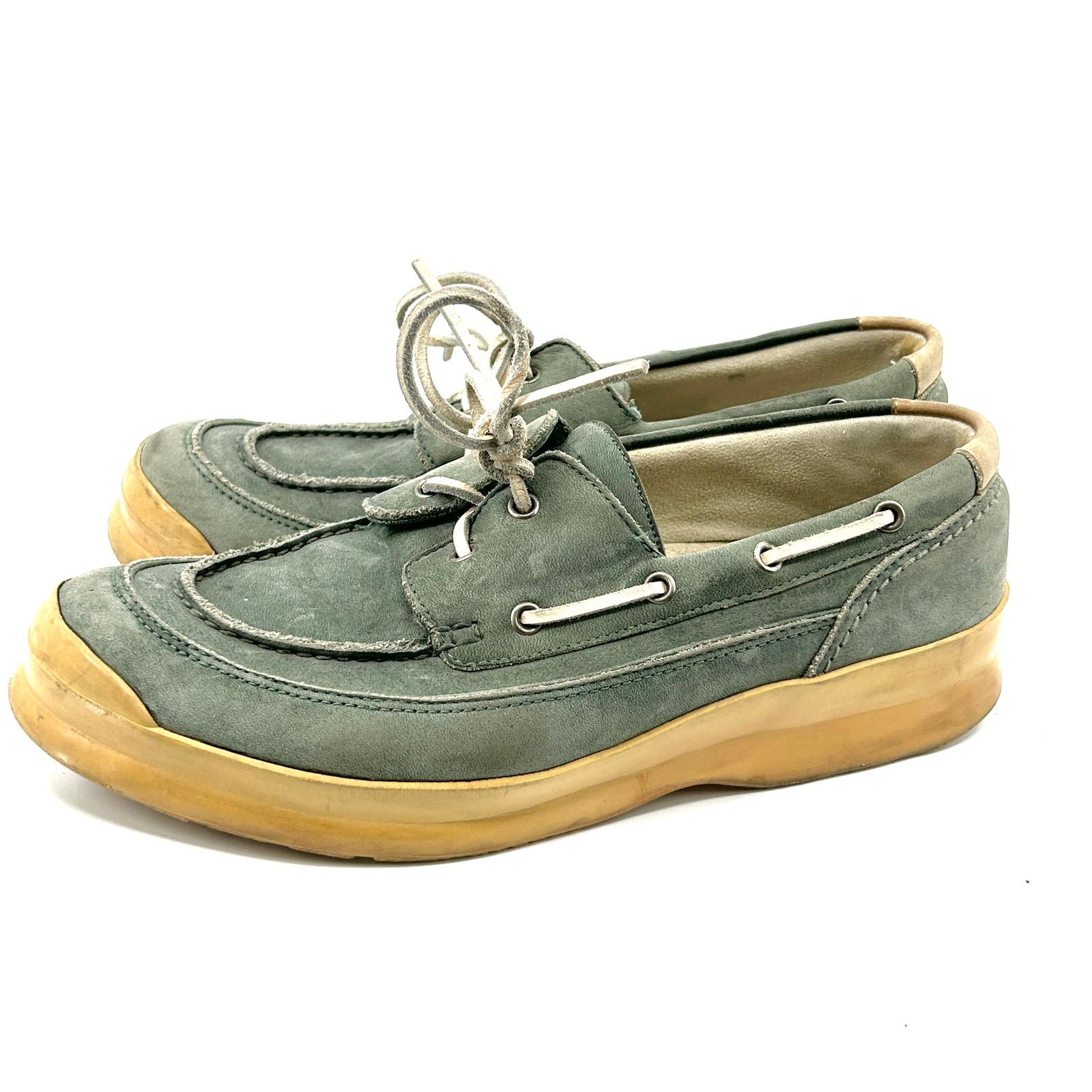 Vintage 90s Cole Haan Sage Green Leather Gum Sole Sport Boat  display picture 1