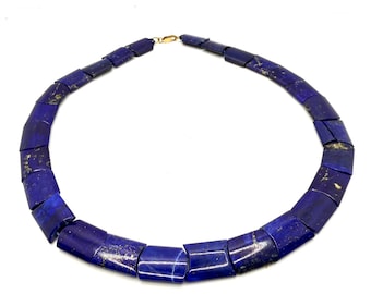 Vintage 80s Lapis Lazuli Segmented Slab Statement Collar Necklace