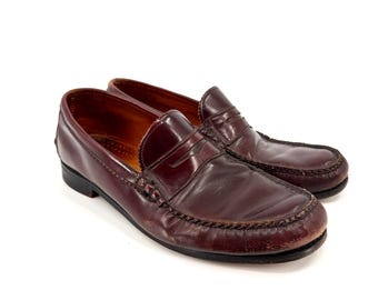 Mocasines Nettleton vintage de los años 60 en burdeos, 100 % piel auténtica