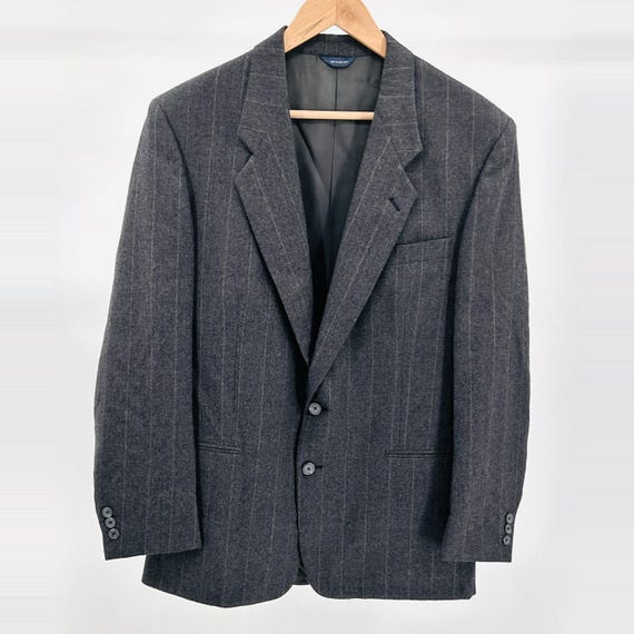 Vintage 90s Givenchy Charcoal Gray Wool Pinstripe Classic Suit