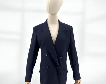Vintage 80s Giorgio Sant Angelo Navy Blue 100% Wool Double Breasted Blazer