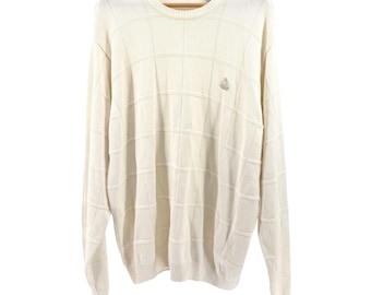 Vintage jaren 90 Izod witte 100% katoenen grof gebreide trui met ronde hals