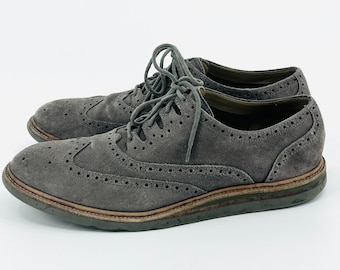Vintage Cole Haan brogue-oxford schoenen uit het jaar 2000 (Y2K) van grijs suède.