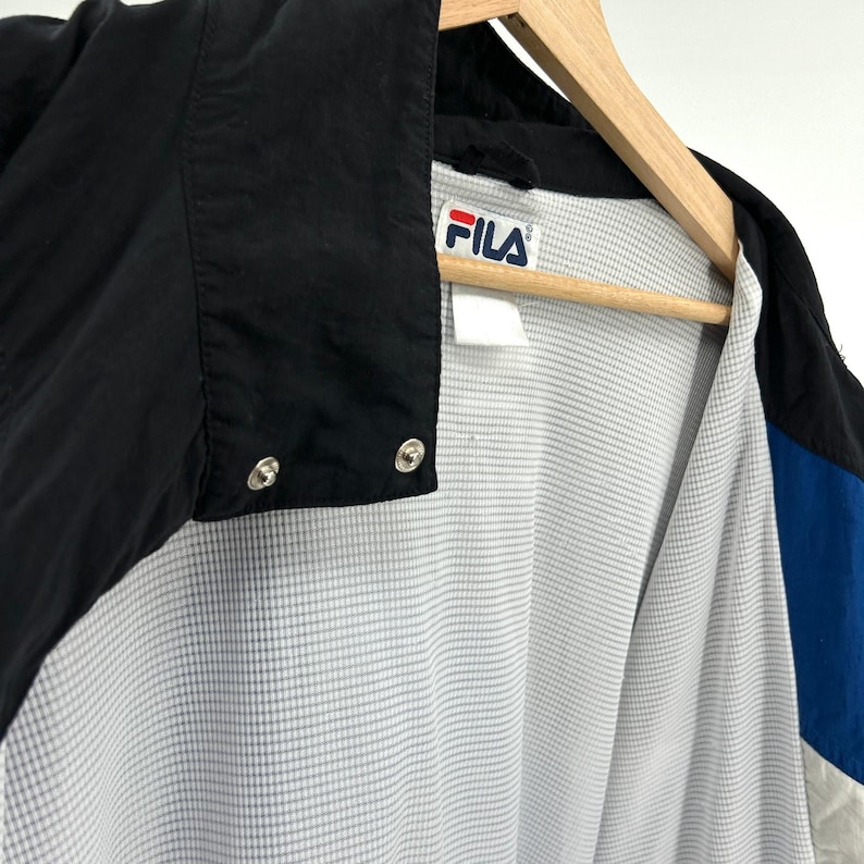 Vintage 90er Jahre Fila Schwarz Blau Weiss Colorblock Trainingsjacke Bild 6