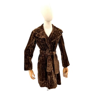 Vintage 50s Chocolate Brown Copper Faux Fur Belted Wrap Coat