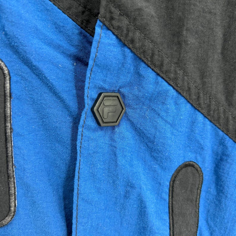 Vintage 90er Jahre Fila Schwarz Blau Weiss Colorblock Trainingsjacke Bild 3