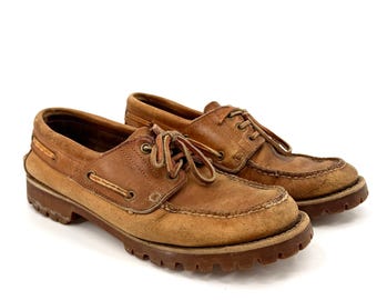 Vintage 90er Jahre Backroads Tan 100% echtes Leder Robuste Lug Sole Loafers