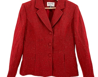 Vintage Y2K Kasper A.S.L. 100% Wool Red Tweed Speckled Fitted Blazer Jacket