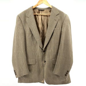 Vintage jaren 90 Burberry lichtbruine wollen geruite klassieke getailleerde blazer