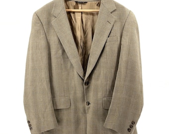 Vintage 90s Burberry Tan Wool Plaid Classic Tailored Blazer