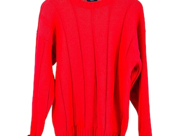Suéter vintage de los 90 de Gap, rojo, 100% algodón, tejido Shaker Knit, etiqueta azul, cuello redondo.