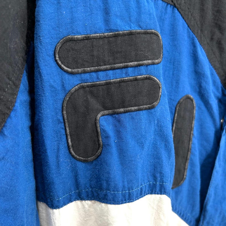 Vintage 90er Jahre Fila Schwarz Blau Weiss Colorblock Trainingsjacke Bild 2