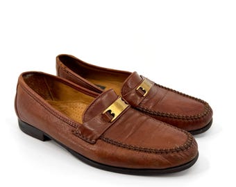 Vintage 80s Bally Italian Brown Leather Ruvera Gold Bit Loafers