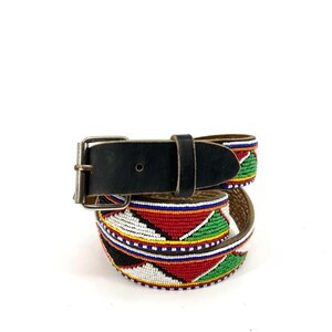 Vintage 70s 80s Colorful Geometric Patterned Belt Vintage-inspired Leather Belt With Earth-tone Weaving and  main image 2