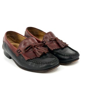 Vintage 90s Florsheim Black Brown Genuine Leather Tassel Kiltie Loafers Vintage Florsheim Leather Tassel Loafers, Black and Brown  main image 4